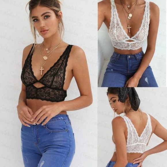 🌺 Delicate Deep V Neck Floral Lace Sheer Bralette - Picture 3 of 8